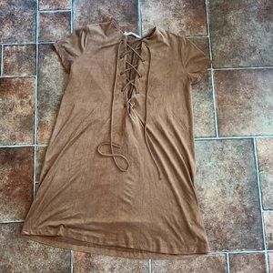 Audrey 3+1 Faux Suede Lace up Tie small dress